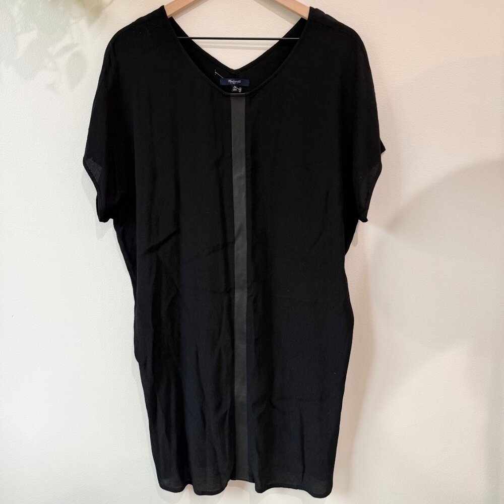 Madewell Black Tunic Dress Womens XS Oversized Leather Stripe Viscose Minimalist